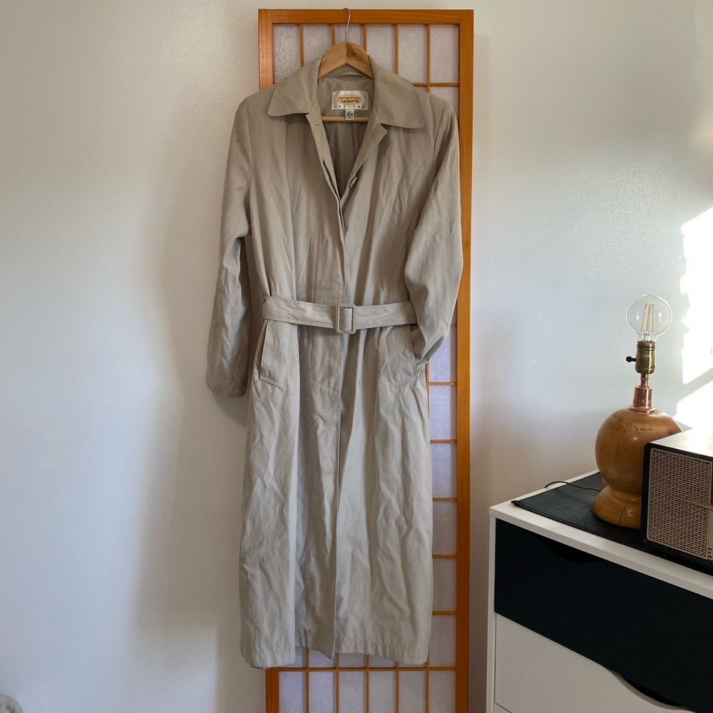 • vintage Talbots beige sleek ultra suede belted longline trench coat •